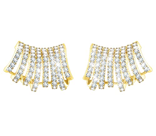 Damen Creolen Ohrringe aus Silber 925 Funkelnd Geschichtete Creolen mit Zirconia Kristall Ohrhänger Ohrstecker Kommt in Schmuck Geschenk Box Gold Farbe von KristLand