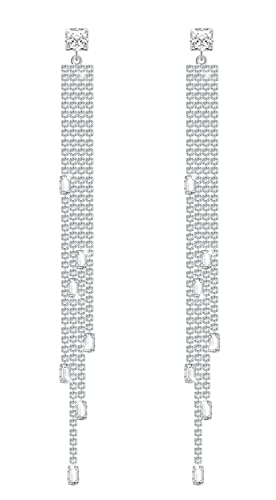 KristLand Damen Ohrringe Silber 925 Lange Quasten Funkelnd Hänger Tropfen Zirkonia Kristall Braut Ohrhänger Hängend Ohrstecker Kommt in Schmuck Geschenk Box von KristLand