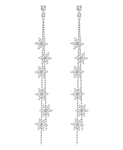 Damen Quaste Ohrringe 925 Silber Nadel Zirkonia Anhänger Kristall Blume Ohrringe Hochzeit Neujahr Geburtstagsgeschenk Schmuckschatulle für Freundin 6 Blumen von KristLand