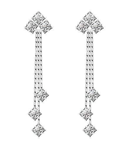 Damen Quaste Ohrringe 925 Silber Nadel Zirkonia Anhänger Kristall Blume Ohrringe Hochzeit Neujahr Geburtstagsgeschenk Schmuckschatulle für Freundin Quadrat von KristLand