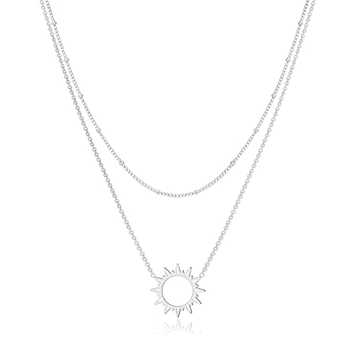 KristLand 18 Karat Vergoldeter Titanstahl Halskette Sonne Anhänger Doppelschicht Halskette Einstellbare Kettenlänge Party Strandurlaub Senden Sie Freund Geburtstagsgeschenk von KristLand