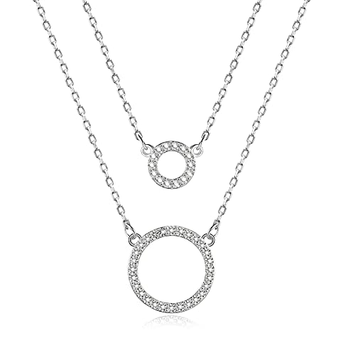 KristLand 925 Sterling Silber Mehrlagige Halskette Rund Zirkon Stab Anhänger Doppelkette Lage Zierliche Halskette Choker Party Geburtstagsgeschenk für Frauen Damen von KristLand