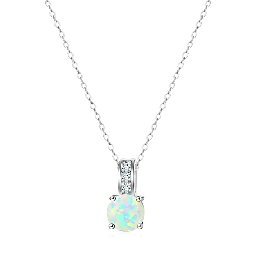 KristLand 925 Sterling Silber Opal Halskette Weißgold Plattiert Weißer Opal Anhänger Halskette mit Zirkonia Verstellbare Silberkette Party Geburtstag Hochzeit Geschenk für Frauen Damen Mädchen von KristLand