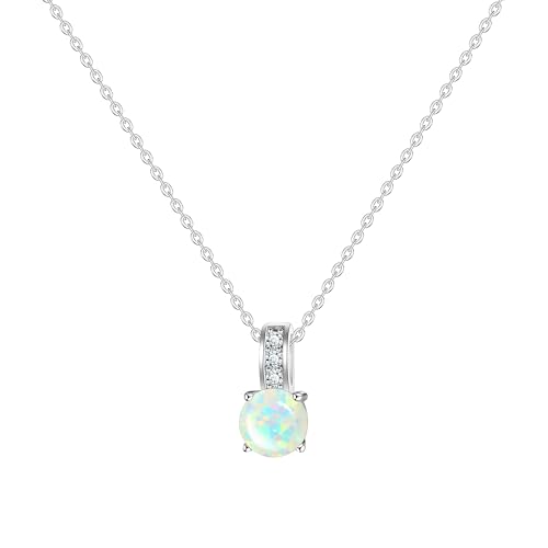 KristLand 925 Sterling Silber Opal Halskette Weißgold Plattiert Weißer Opal Anhänger Halskette mit Zirkonia Verstellbare Silberkette Party Geburtstag Hochzeit Geschenk für Frauen Damen Mädchen von KristLand