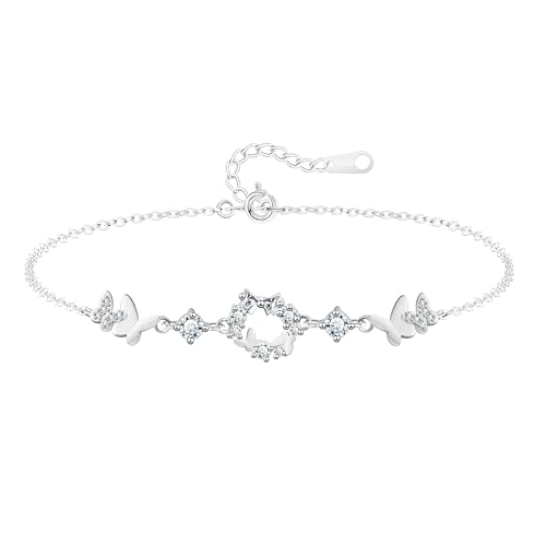 KristLand 999 Sterling Silber Amband Damen Schmetterling Armschmuck, Empfindlich Klein Kristall Liebe ArmKette Verstellbare Kette, Kommt in Schmuck Geschenk Box von KristLand