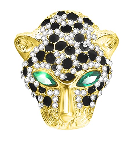 KristLand Animal Panther Brosche mit Voller Kristall Wildtiere Kristalle Strass Leopard Katze Brosche für Damen Herren Schultasche Brosche Party Geburtstag Geschenkbox Gold Farben von KristLand