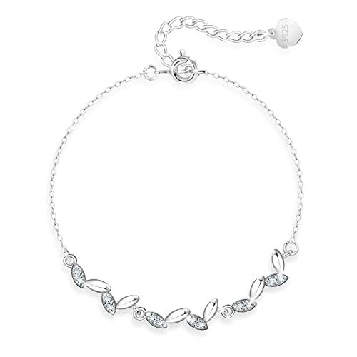 KristLand Blatt Armband 925 Sterling Silber Armband weiß vergoldet verstellbar Silberkette Armband mit Zirkonia Party Geburtstagsgeschenk für Frauen Damen Mädchen KristLand Blatt Armband 925 Sterling Silber Armband weiß vergoldet verstellbar Silberkette Armband mit Zirkonia Party Geburtstagsgeschenk für Frauen Damen Mädchen von KristLand
