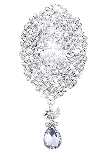 KristLand Braut Brosche Blumen Brosche mit Funkelnden Kristall Steinen Strass Silber Ton Art Deco Retro Hochzeit Brautjungfer Verlobung Party Geschenk für Frauen Damen Mädchen von KristLand