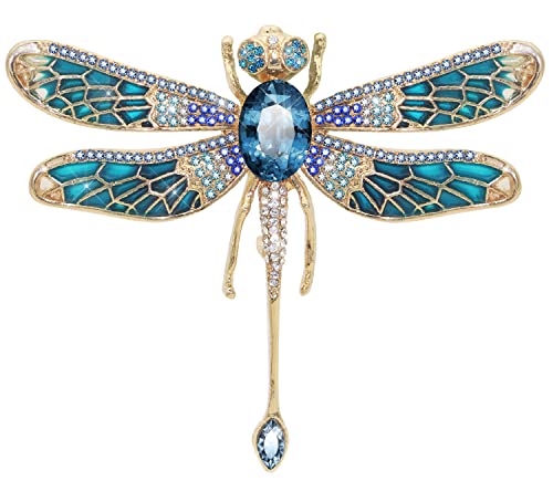 KristLand Brosche mit Libelle Corsage mit Glitzernden Kristallsteinen Weiß Vergoldete Outfits Brosche Abzeichen Zubehör Schmuck Geschenkbox Libelle Brosche für Frauen Damen Mädchen von KristLand