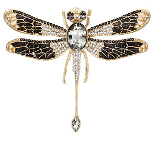KristLand Brosche mit Libelle Corsage mit Glitzernden Kristallsteinen Weiß Vergoldete Outfits Brosche Abzeichen Zubehör Schmuck Geschenkbox Libelle Brosche für Frauen Damen Mädchen von KristLand