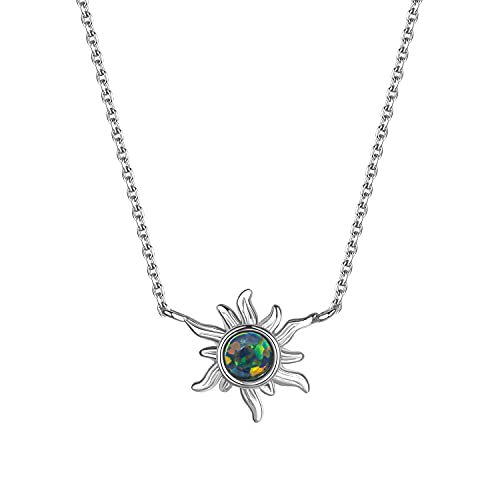 KristLand Damen 925 Sterling Silber Opal Halskette Sonnenstern Anhänger Zirkon Halskette verstellbare Kettenlänge Geschenkbox für Freundin Strand Party Geburtstagsgeschenk von KristLand