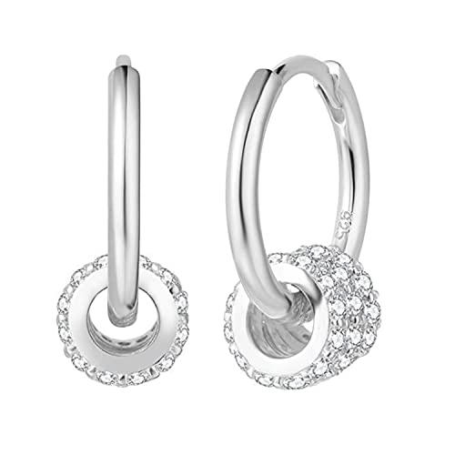 KristLand Damen Creolen 925 Sterling Silber Zirkon Ohrringe Tragbarer Ohrknorpel Einfache Mode Schmuckschatulle Geburtstag von KristLand