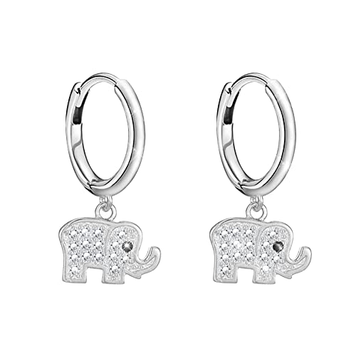 KristLand Damen Creolen Elefant Ohrringe 925 Sterling Silber Zirkonia Modeschmuck Neujahr Weihnachten Geburtstagsgeschenk von KristLand
