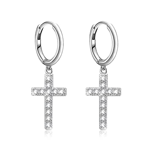 KristLand Damen Creolen Kreuz Ohrringe 925 Sterling Silber Zirkonia Modeschmuck Neujahr Weihnachten Geburtstagsgeschenk von KristLand