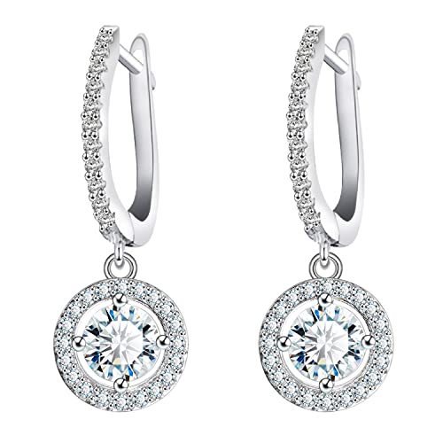 KristLand Damen Elegante Ohrringe mit AAA Zirkonia Form Ohrringe mit Wei Gold vergoldet Hochzeiten Luxus Frauen Schmuck Geschenkbox Weißer runder Anhänger von KristLand