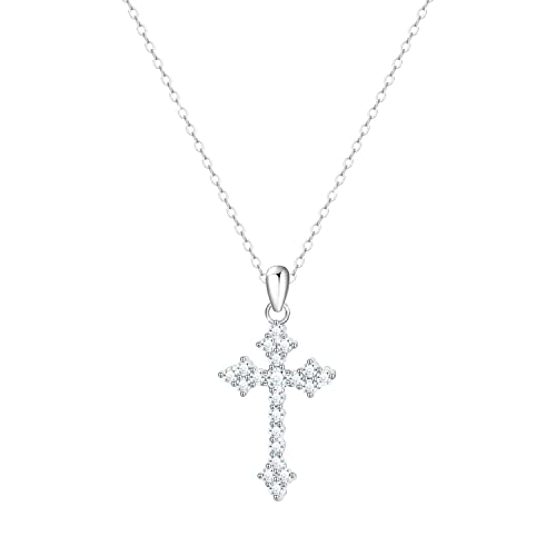 KristLand Damen Halskette 925 Silber Kreuz Halskette Sterling Silber Vergoldet Kreuz Anhänger Zinke Zirkonia Schmuck Geschenke für Damen Mädchen von KristLand