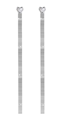 KristLand Damen Ohrringe, Lange Partyohrringe, Lange Kette Quaste Ohrringe Herz Kristall Tropfen Ohrhänger mit S925 Silbernadel Ohrstecker, Kommt in Geschenk Box Silberfarbe von KristLand