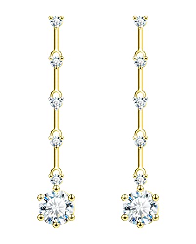 KristLand Damen Ohrringe Silber 925 Lange Quasten Glitzer Runden Zirkonia Tropfen Ohrhänger Hängend Ohrstecker Kommt in Schmuck Geschenk Box von KristLand