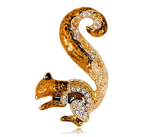 KristLand - Damen österreichischen Kristall mit Emaille Niedlichen Tier Brosche Corsage Schal Clips für Männer/Frauen Schmuck Gelb Eichhörnchen von KristLand