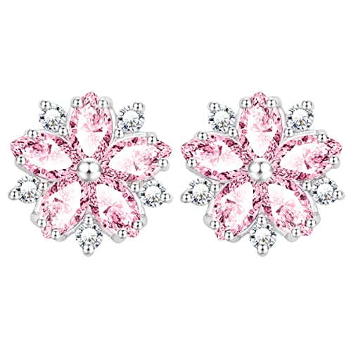 KristLand Elegante Damen Ohrringe aus 925er Silber Pinke Blume Prong Zirkonia Ohrstecker mit Weißgold überzogen Geschenkbox für Damen Mädchen KristLand Elegante Damen Ohrringe aus 925er Silber Pinke Blume Prong Zirkonia Ohrstecker mit Weißgold überzogen Geschenkbox für Damen Mädchen von KristLand