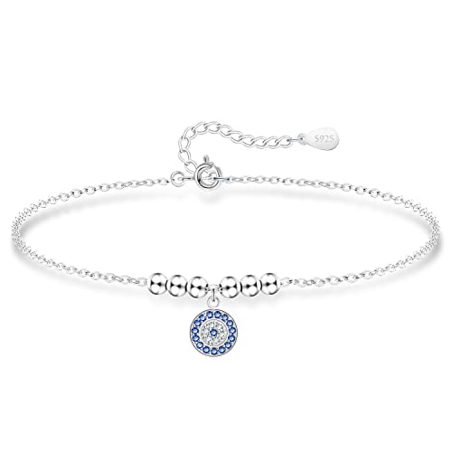 KristLand Evil Eye Silber Fußkettchen 925 Sterling Silber Fußkettchen Cubic Zirconia Kette Weißvergoldet Einstellbare Silber Fußkettchen Geschenke für Frauen Damen Mädchen von KristLand