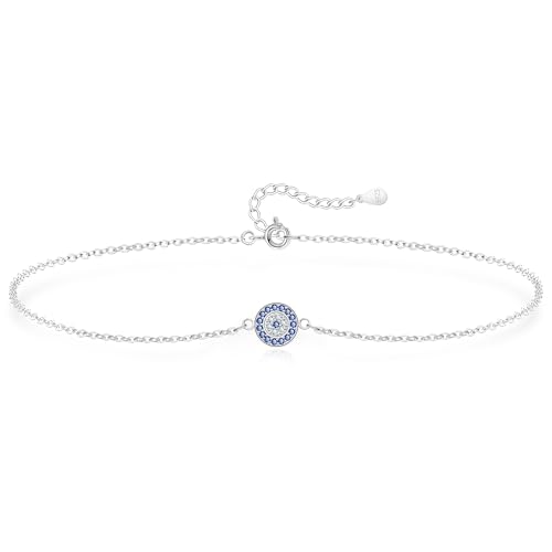 KristLand Evil Eye Silber Fußkettchen 925 Sterling Silber Fußkettchen Cubic Zirconia Kette Weißvergoldet Einstellbare Silber Fußkettchen Geschenke für Frauen Damen von KristLand