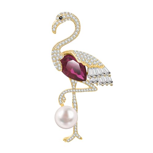 KristLand Flamingo Brosche mit Schöner Zirkon Schultasche Schal Anzug Pin Mode Vögel Brosche Party Geburtstag Weihnachten Geschenk für Frauen von KristLand