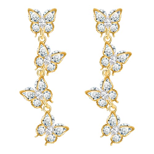 KristLand Frauen Damen Schmetterlings-Ohrringe mit Zirkonia - Elegante 4-flügelige Tropfenform in Geschenkbox von KristLand