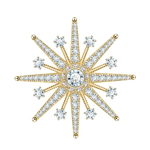 KristLand Funkelnde Stern Brosche Pin Für Frauen Männer Mode Zierlich Revers Pins mit Schönen Zirkonia Stein Kleid Anzug Bouquet Schmuck Weihnachten Winter Urlaub Hochzeit Geburtstag Geschenke von KristLand