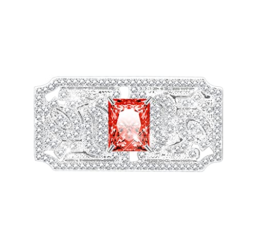 KristLand Funkelnde Zirkonia Kristall Brosche Vintage Braut Corsage Art Deco Band Barock Quadratische Brosche Braut Hochzeit Party Geburtstag für Damen Geschenkbox Rot von KristLand