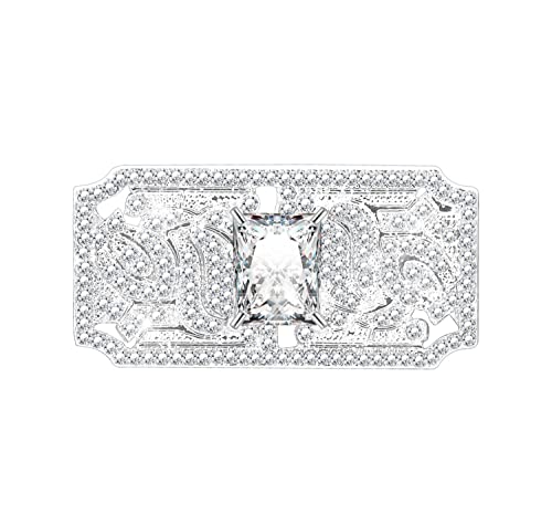 KristLand Funkelnde Zirkonia Kristall Brosche Vintage Braut Corsage Art Deco Band Barock Quadratische Brosche Braut Hochzeit Party Geburtstag für Damen Geschenkbox Weiß von KristLand