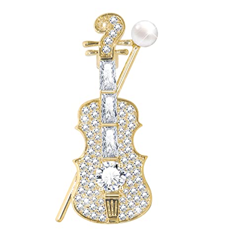 KristLand Geige Brosche Modische Musikinstrument Brosche mit Funkelnden Zirkonia Steinen Perlen Corsage Art Deco Brosche Geburtstag Party Geschenkbox Männer Frauen von KristLand