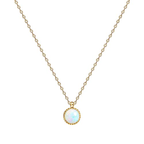 KristLand Halskette aus 18 Karat Vergoldetem Titanstahl Runder Opal Anhänger Verstellbare Kette Party Geburtstags Geschenk für Damen von KristLand