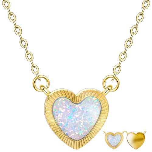 KristLand Halskette aus Vergoldetem Titanstahl Herz Opalstein Anhänger Verstellbare Kette Party Geburtstags Geschenk für Damen von KristLand