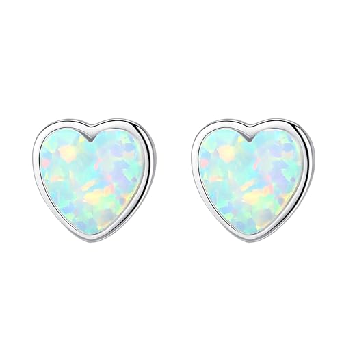 KristLand Herz Opal Ohrstecker Sterling Silber 925 Silber Ohrringe Vergoldete Oberfläche Ohrring mit Schönen Opal Stein Geburtstag Urlaub Geschenk für Frau Damen Mädchen von KristLand