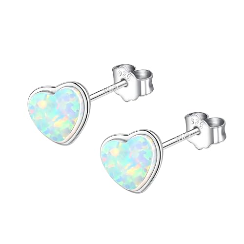 KristLand Herz Opal Ohrstecker Sterling Silber 925 Silber Ohrringe Vergoldete Oberfläche Ohrring mit Schönen Opal Stein Geburtstag Urlaub Geschenk für Frau Damen Mädchen von KristLand