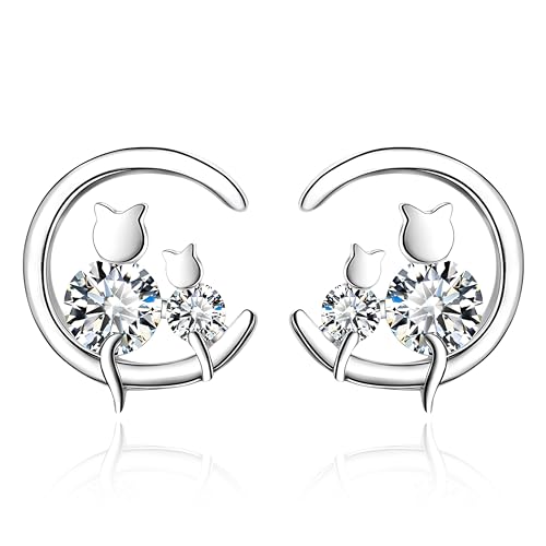 KristLand Katze Ohrstecker S925 Sterling Silber Ohrringe Weiß Vergoldete Oberfläche Ohrringe mit Cubic Zirkonia Schmuck für Damen Mädchen Frauen von KristLand