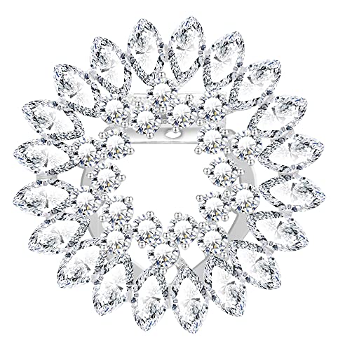 KristLand Kristall Blume Brosche Brautbrosche Art Deco Retro Schal Anzug Pin Silberton Hochzeit Verlobung Party Brautjungfer Geschenk für Frauen Damen von KristLand