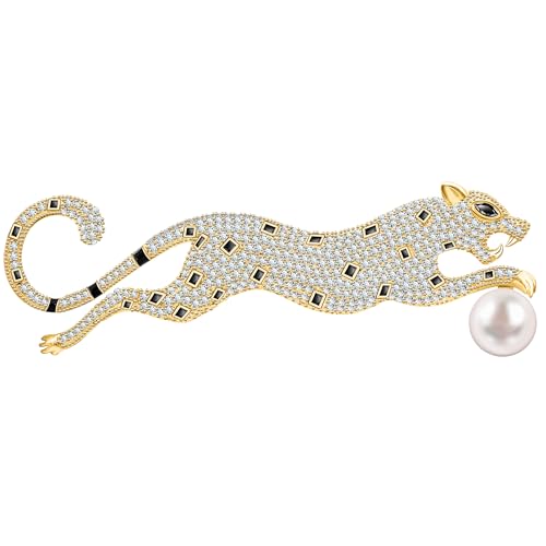 KristLand Leopard Brosche Vergoldet Tier Motiv Schmuck mit Funkelnden Zirkonia Steinen für Herren Damen Mode Accessoires Geburtstag Weihnachten Vatertag Party Hochzeit von KristLand