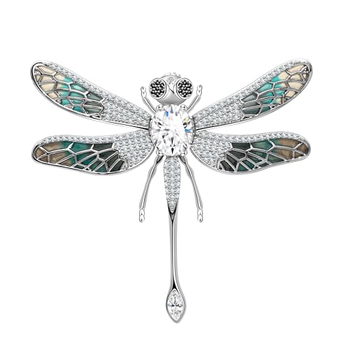 KristLand Libellen Brosche mit funkelnden Zirkonia Steinen Weiß vergoldete Abendkleid Brosche Abzeichen Schmuck Geschenkbox Libellen Brosche für Frauen Damen Mädchen von KristLand