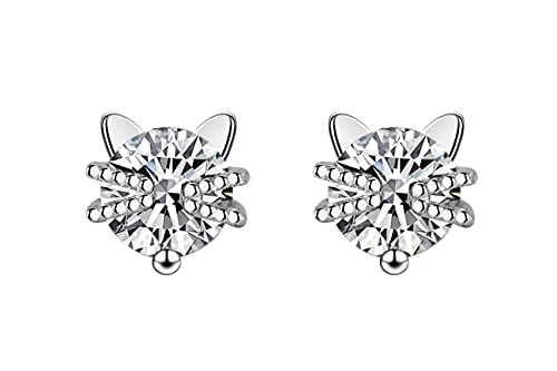 KristLand Mädchen 925 Sterling Silber Haustier Katze Ohrringe Tier Zirkon Ohrringe mit Schmuckschatulle für Freundin Geburtstag Neujahrsgeschenk von KristLand