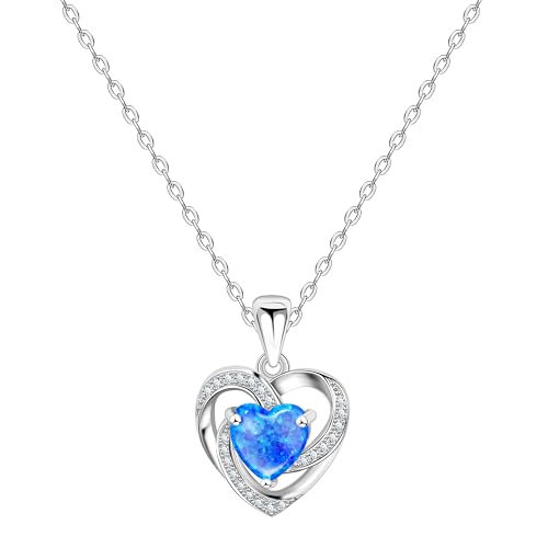 KristLand Moonlight Collection Forever Love S925 Silber Halskette Verziert Herz Weißer Opal Anhänger für Damen Frau Tochter Geschenk von KristLand