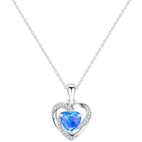 KristLand Moonlight Collection Forever Love S925 Silber Halskette Verziert Herz Weißer Opal Anhänger für Damen Frau Tochter Geschenk von KristLand