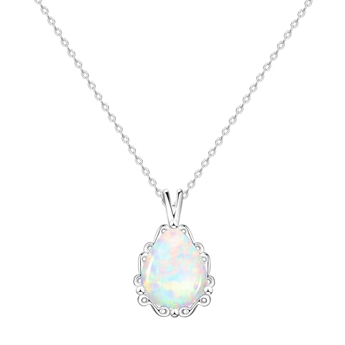 KristLand Moonlight Kette Damen Damenschmuck Leuchtend Erstellt Weißer Opal Anhänger aus Sterlingsilber mit Anhänger Träne Wassertropfen Form Halskette Geschenk für Frauen Mädchen Hochzeiten Party von KristLand