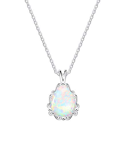 KristLand - Moonlight Kette Damen,Damenschmuck- Leuchtend Erstellt Weißer Opal Anhänger aus Sterlingsilber mit Anhänger Träne Wassertropfen Form Halskette,Geschenk für Frauen/Mädchen/Hochzeiten/Party von KristLand