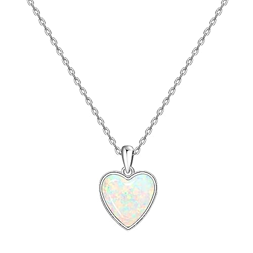 KristLand Moonlight Kette Damen Erstellt Weißer Opal Anhänger aus Sterlingsilber mit Anhänger Herz Liebe Form Geschenk für Frauen Mädchen Hochzeiten Party Opal Liebe von KristLand