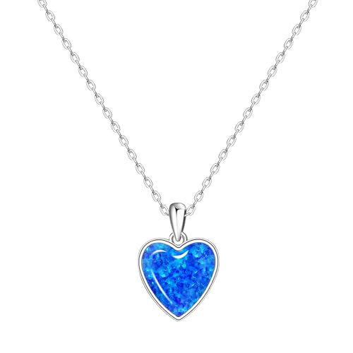 KristLand Moonlight Kette Damen Erstellt Weißer Opal Anhänger aus Sterlingsilber mit Anhänger Herz Liebe Form Geschenk für Frauen Mädchen Hochzeiten Party Opal Liebe von KristLand