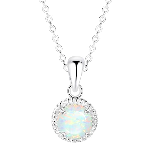 KristLand Moonlight Kette Damen Erstellt Weißer Opal Anhänger aus Sterlingsilber mit Anhänger kreisförmig Kreis Form Geschenk für Frauen Mädchen Hochzeiten Party von KristLand