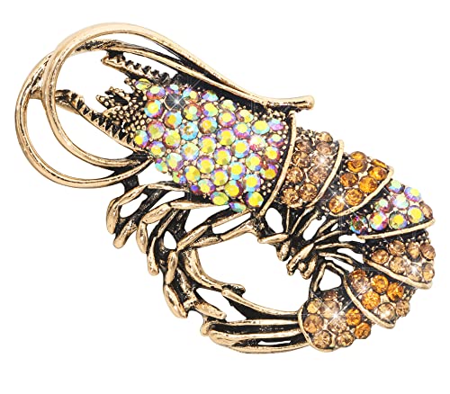 KristLand Niedliche Vintage Ozean Tier Brosche mit Kristallen Strass Garnelen Broschen für Männer Damen Strand Geburtstag Weihnachten Party Geschenkbox Anstecknadel von KristLand