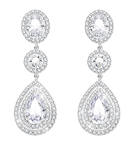 KristLand Ohrhänger 925 Sterling Silber Ohrstecker Vergoldete Tropfen Ohrringe mit Funkelnden Zirkonia Party Geburtstag Hochzeit Verlobungsgeschenk für Frauen Damen Weiß von KristLand